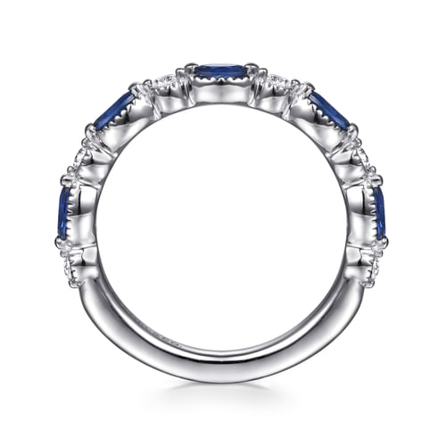 14K White Gold Sapphire and Diamond Wedding Band