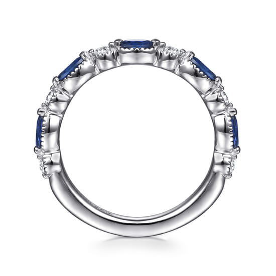 14K White Gold Sapphire and Diamond Wedding Band angle 2