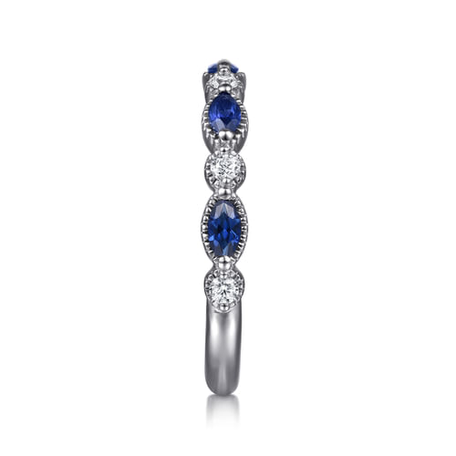 14K White Gold Sapphire and Diamond Wedding Band