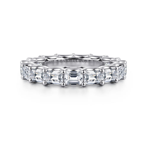 14K White Gold Scallop Setting East West Emerald Cut Diamond Eternity Band