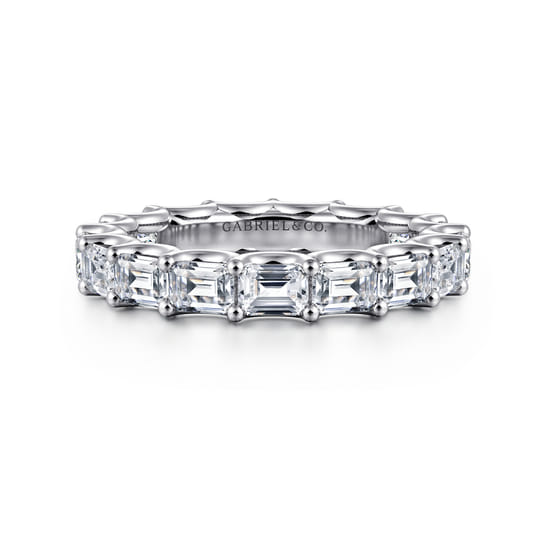 14K White Gold Scallop Setting East West Emerald Cut Diamond Eternity Band