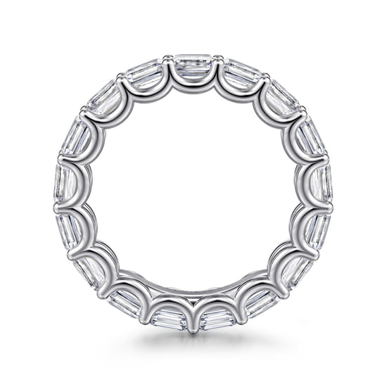 14K White Gold Scallop Setting East West Emerald Cut Diamond Eternity Band angle 2