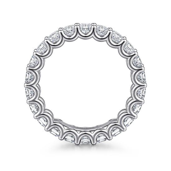 14K White Gold Scallop Setting Emerald Cut Diamond Eternity Band angle 2