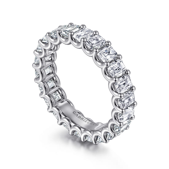 14K White Gold Scallop Setting Emerald Cut Diamond Eternity Band angle 3