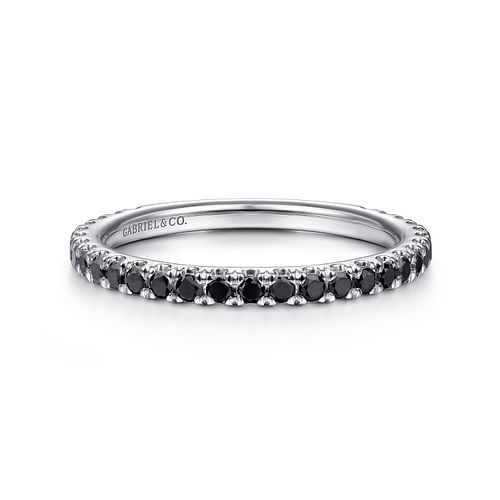 14K White Gold Scalloped Black Diamond Stackable  Ring