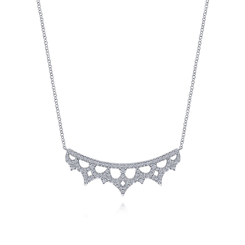 14K White Gold Scalloped Diamond Bib Necklace