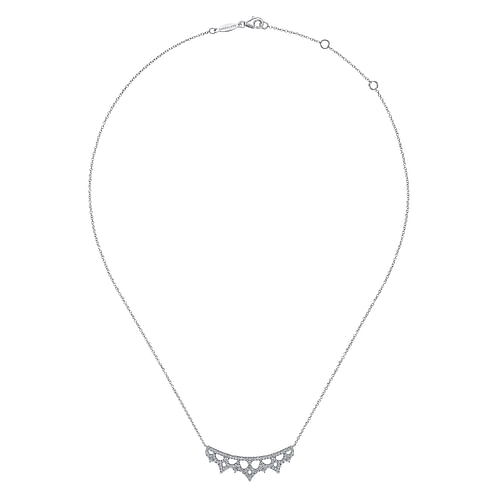 14K White Gold Scalloped Diamond Bib Necklace