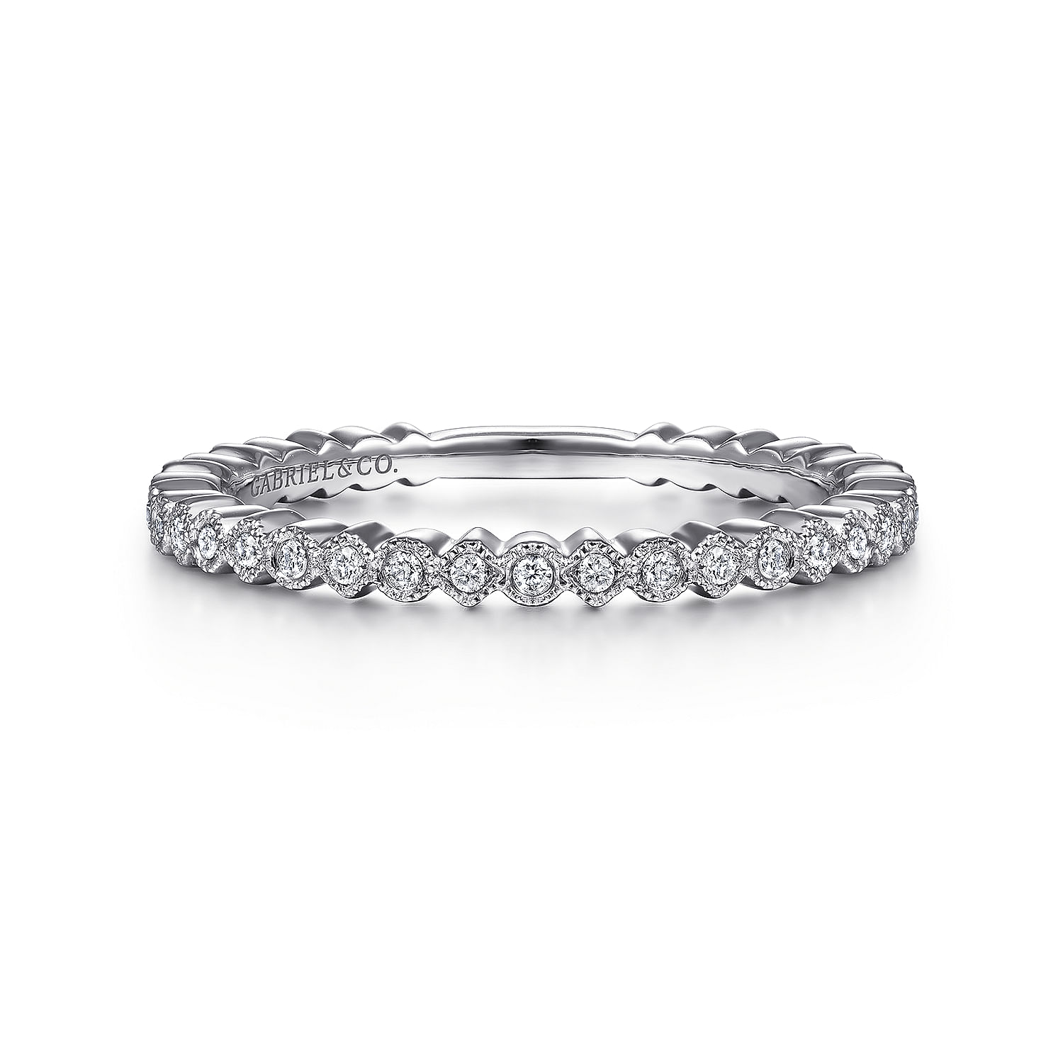 Gabriel - 14K White Gold Scalloped Stackable Diamond Band Ring