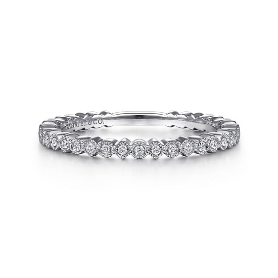 Gabriel - 14K White Gold Scalloped Stackable Diamond Band Ring