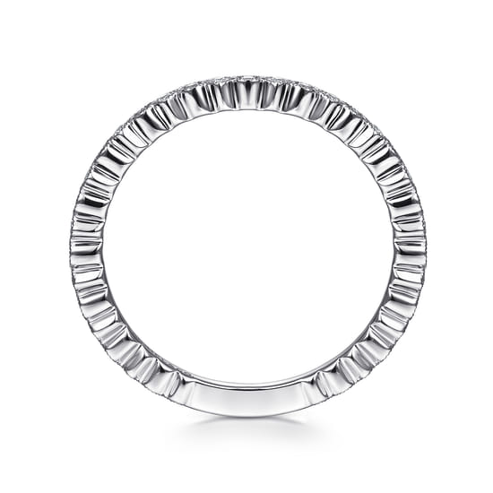 14K White Gold Scalloped Stackable Diamond Band Ring angle 2