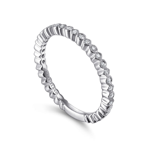14K White Gold Scalloped Stackable Diamond Band Ring angle 3