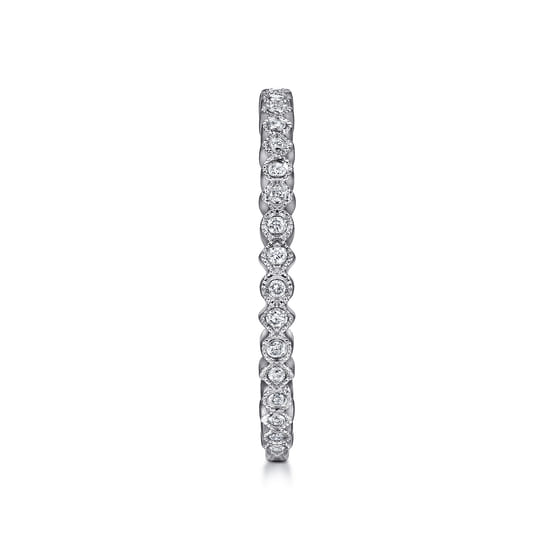 14K White Gold Scalloped Stackable Diamond Band Ring angle 4