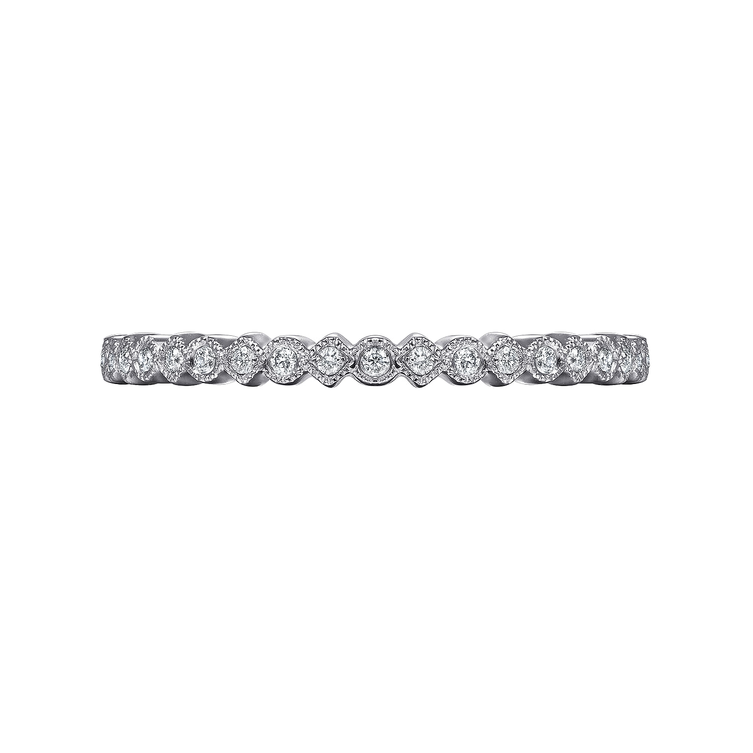14K White Gold Scalloped Stackable Diamond Band Ring
