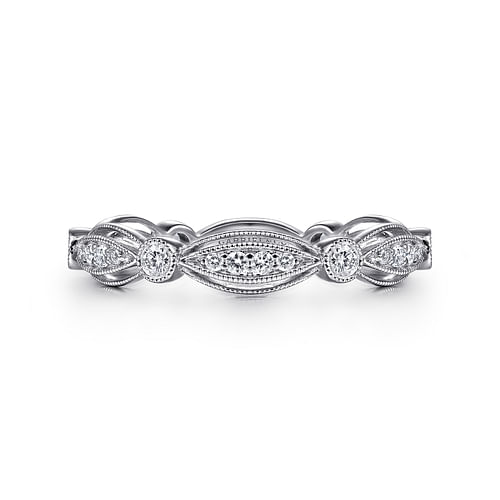 14K White Gold Scalloped Stackable Diamond Ring