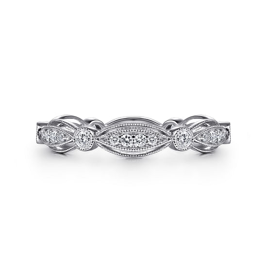 Gabriel - 14K White Gold Scalloped Stackable Diamond Ring