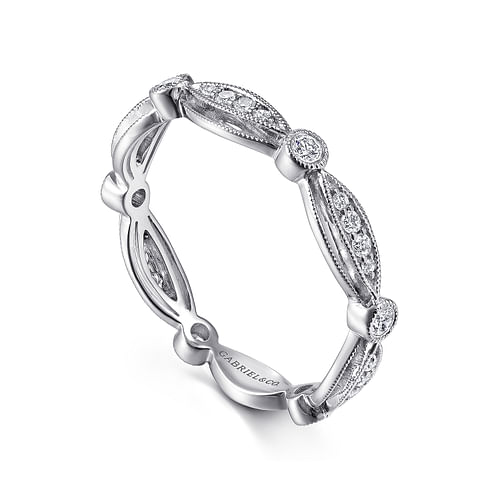 14K White Gold Scalloped Stackable Diamond Ring