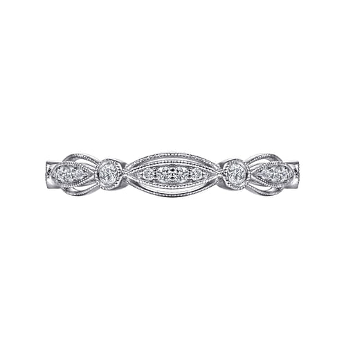 14K White Gold Scalloped Stackable Diamond Ring