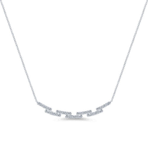 14K White Gold Segmented Curved Diamond Bar Necklace