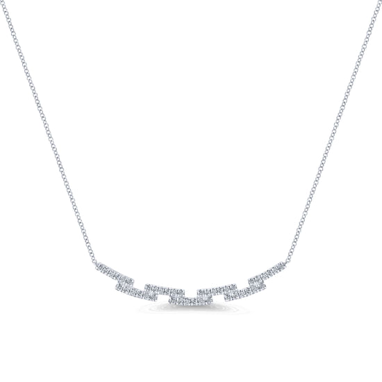 Gabriel - 14K White Gold Segmented Curved Diamond Bar Necklace