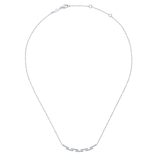 14K White Gold Segmented Curved Diamond Bar Necklace