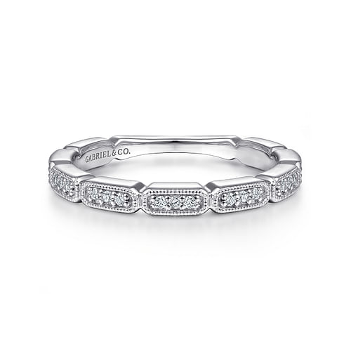 14K White Gold Segmented Diamond Stackable Ring