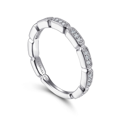 14K White Gold Segmented Diamond Stackable Ring