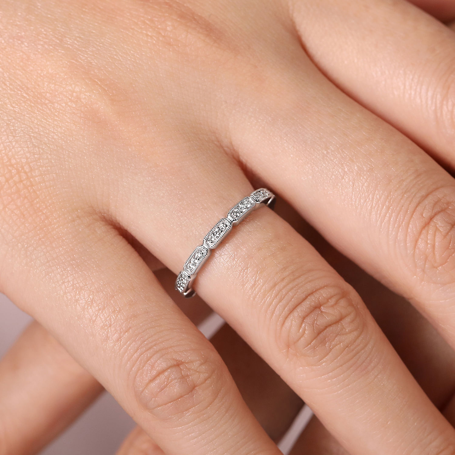 14K White Gold Segmented Diamond Stackable Ring