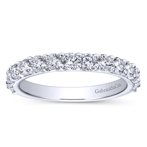 14K White Gold Shared Prong 15 Stone Diamond Wedding Band