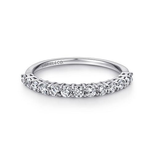 14K White Gold Shared Prong Set Diamond Wedding Band