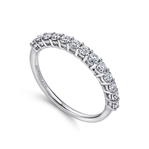 14K White Gold Shared Prong Set Diamond Wedding Band