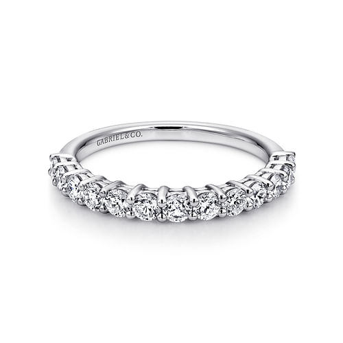 14K White Gold Shared Prong Set Diamond Wedding Band