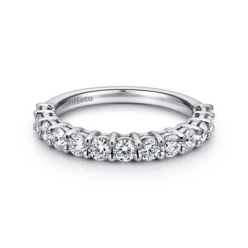 14K White Gold Shared Prong Set Diamond Wedding Band