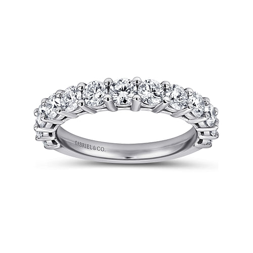 14K White Gold Shared Prong Set Diamond Wedding Band