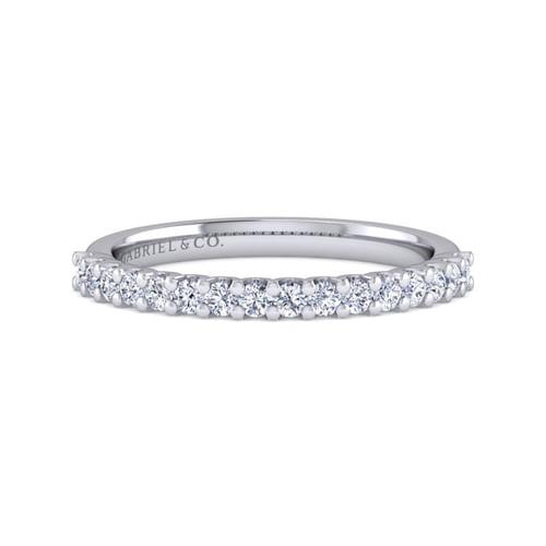 14K White Gold Shared Prong Set Diamond Wedding Band