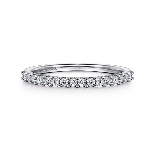 14K White Gold Shared Prong Set Diamond Wedding Band