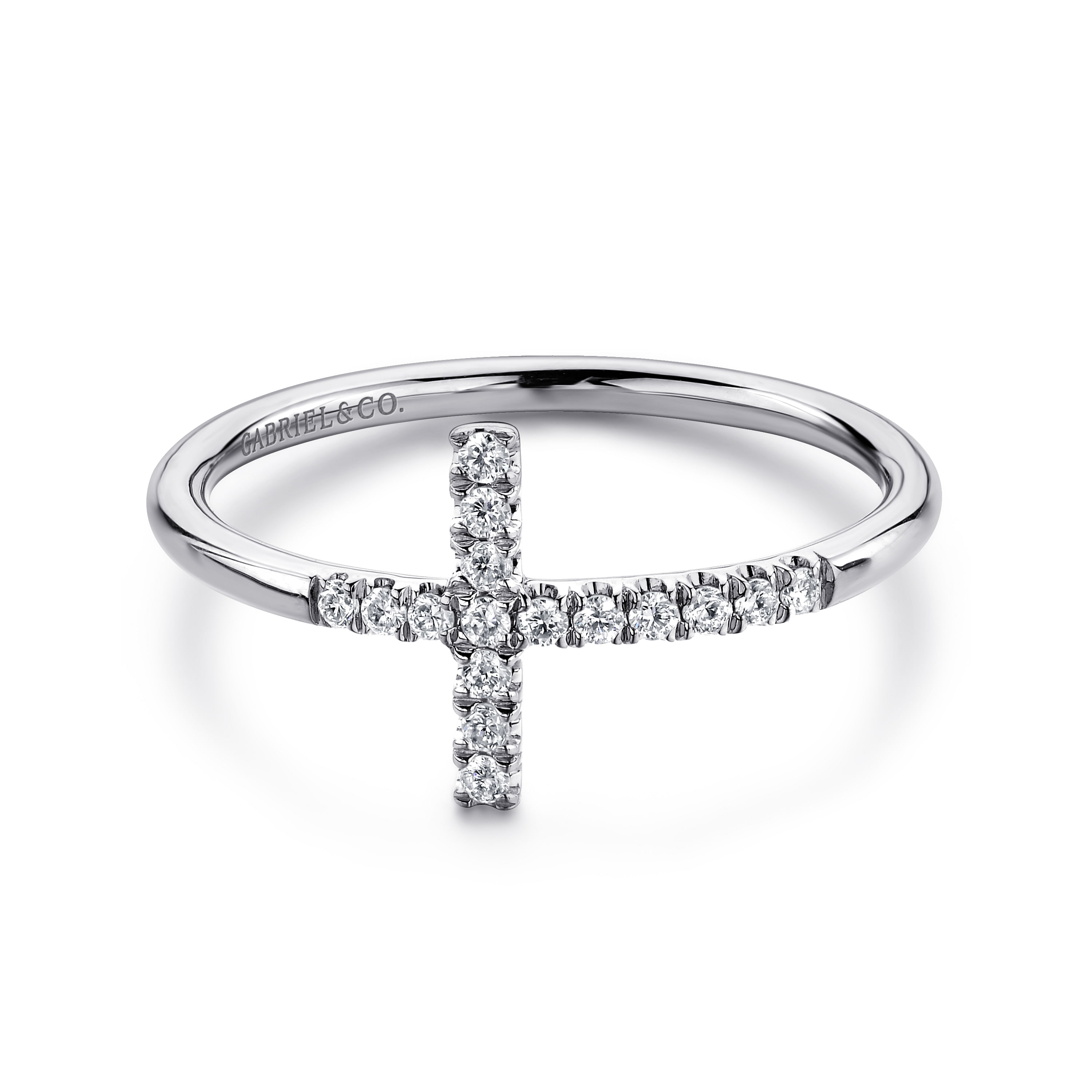 Gabriel - 14K White Gold Sideways Cross Diamond Ring