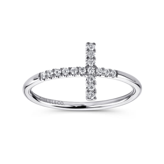 14K White Gold Sideways Cross Diamond Ring angle 4