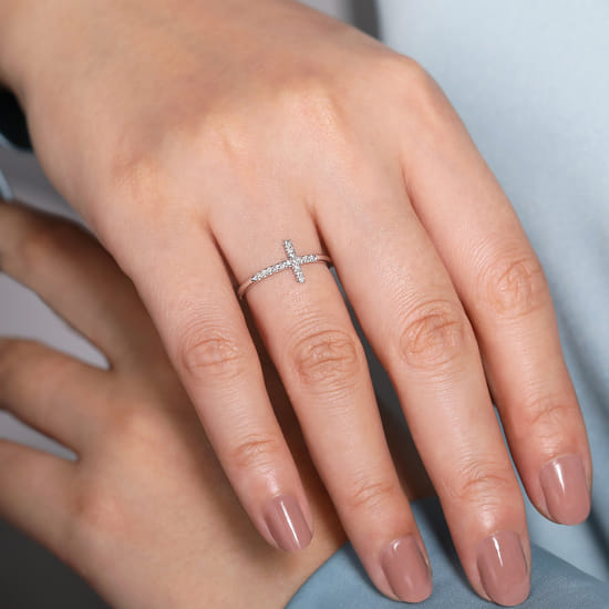 14K White Gold Sideways Cross Diamond Ring angle 5