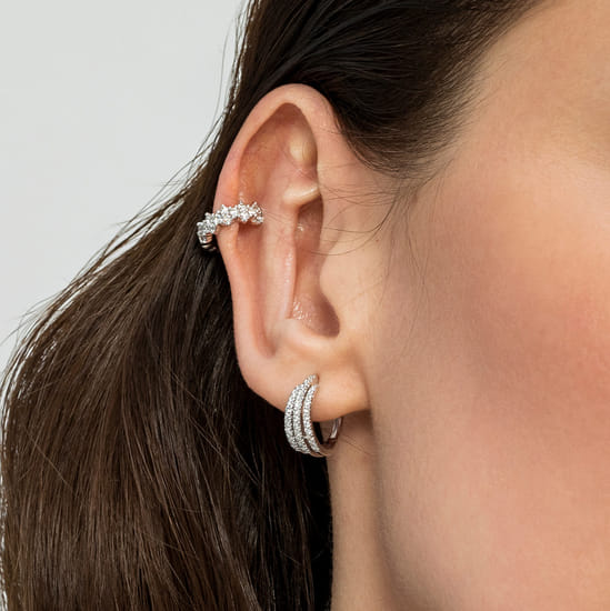 14K White Gold Single Diamond Ear Cuff angle 3