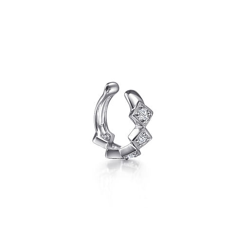 14K White Gold Single Diamond Square Ear Cuff Earring