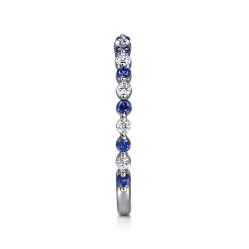 14K White Gold Single Prong Diamond and Sapphire Anniversary Band