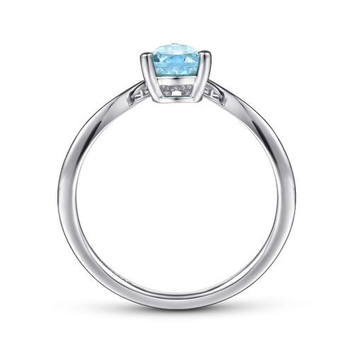 14K White Gold Sky Blue Topaz Diamond Chevron Ring
