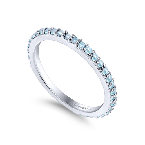 14K White Gold Sky Blue Topaz Stackable Ladies Ring