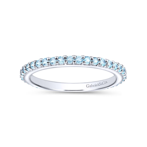 14K White Gold Sky Blue Topaz Stackable Ladies Ring
