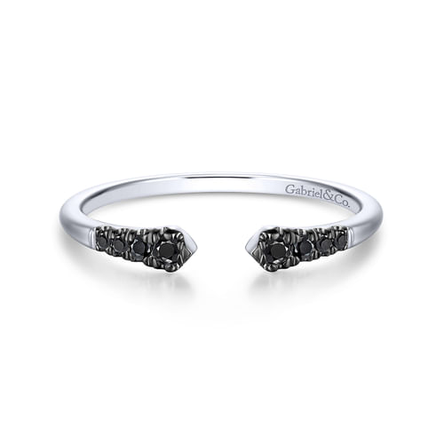 14K White Gold Split Black Diamond Stackable Ring