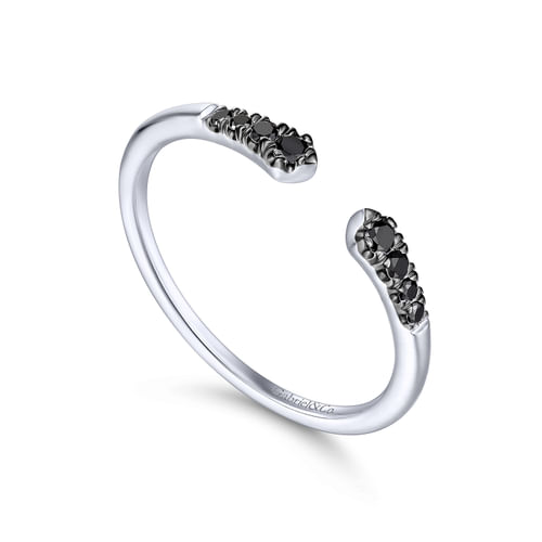 14K White Gold Split Black Diamond Stackable Ring