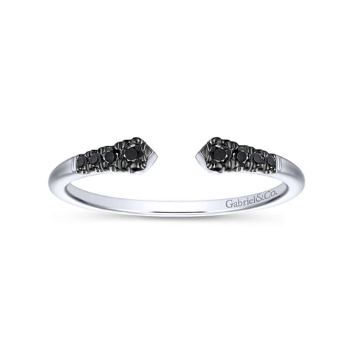 14K White Gold Split Black Diamond Stackable Ring