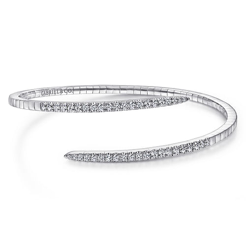 14K White Gold Split Bypass Diamond Bangle