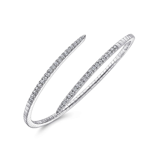 14K White Gold Split Bypass Diamond Bangle