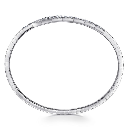 14K White Gold Split Bypass Diamond Bangle